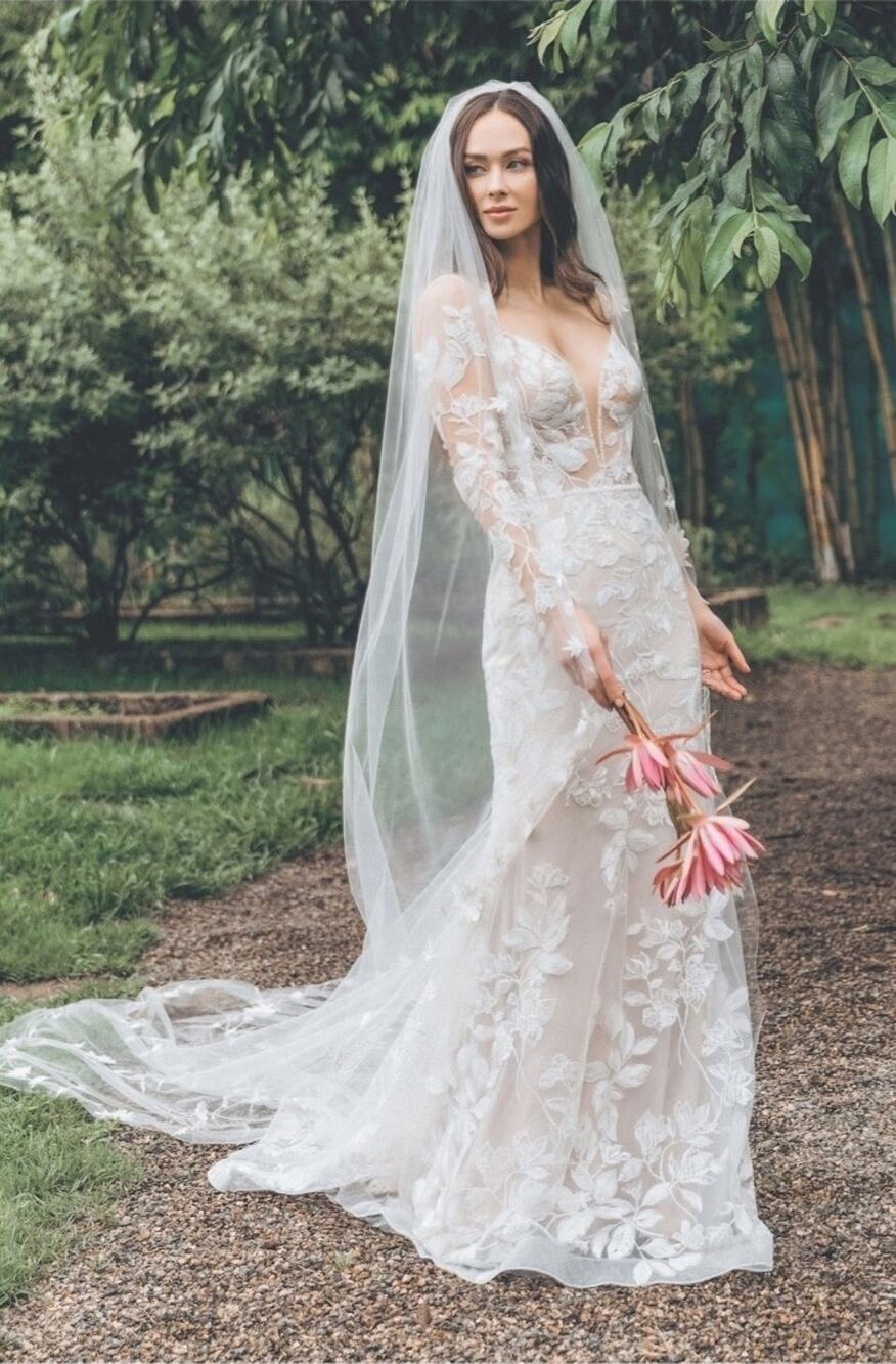 NWT $2815 Wtoo Watters Paloma Ivory Long Sleeve Lace Fit Flare Wedding Dress 12